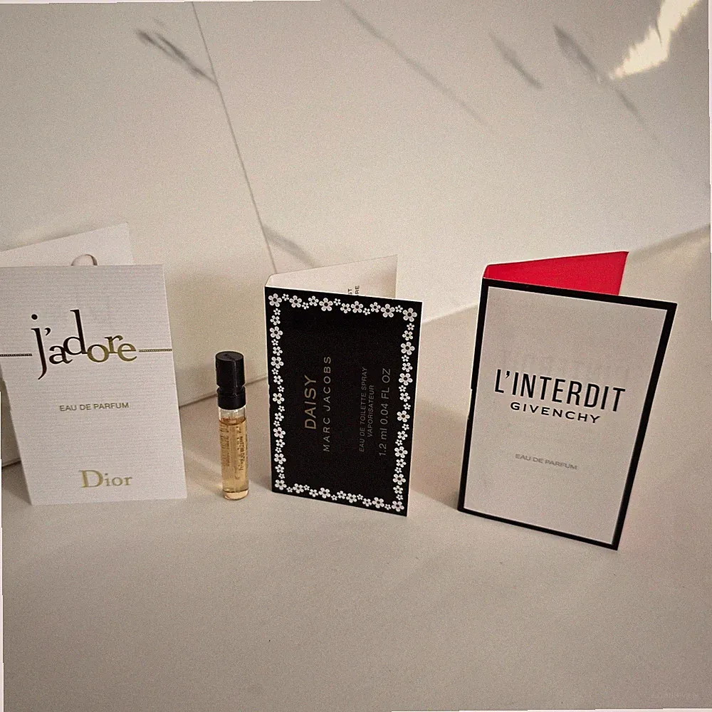 Four (4) Designer Perfume Samples: J'adore, Givenchy, Coach, Marc Jacobs Daisy