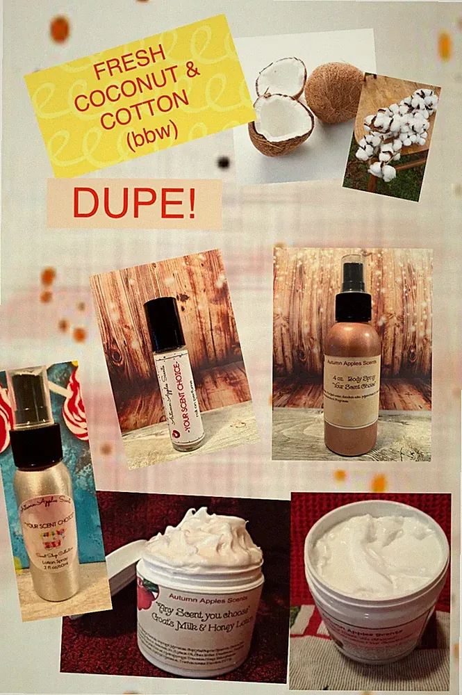 FRESH COCONUT & COTTON Perfume, roll on, EDP, Goat Milk, Lotion, FREE SHIPPING!