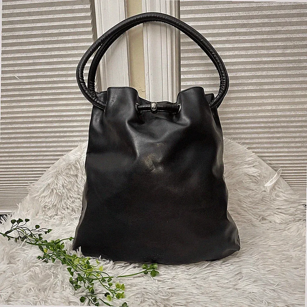 Givenchy Parfums Womens Open Top Cinched Polished Faux Leather Tote Bag Black