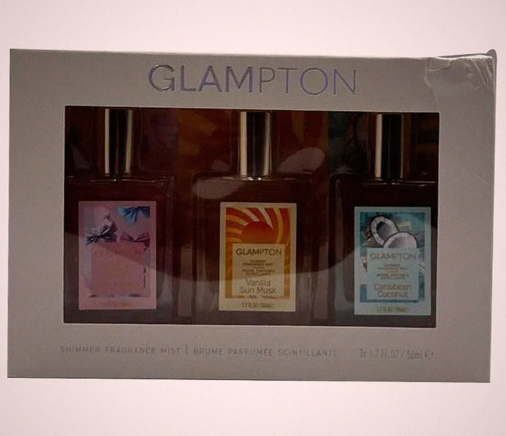 Glampton Shimmer 3 PC Set for Women-Sweet Sugar, Vanilla Musk, Caribbean Coconut