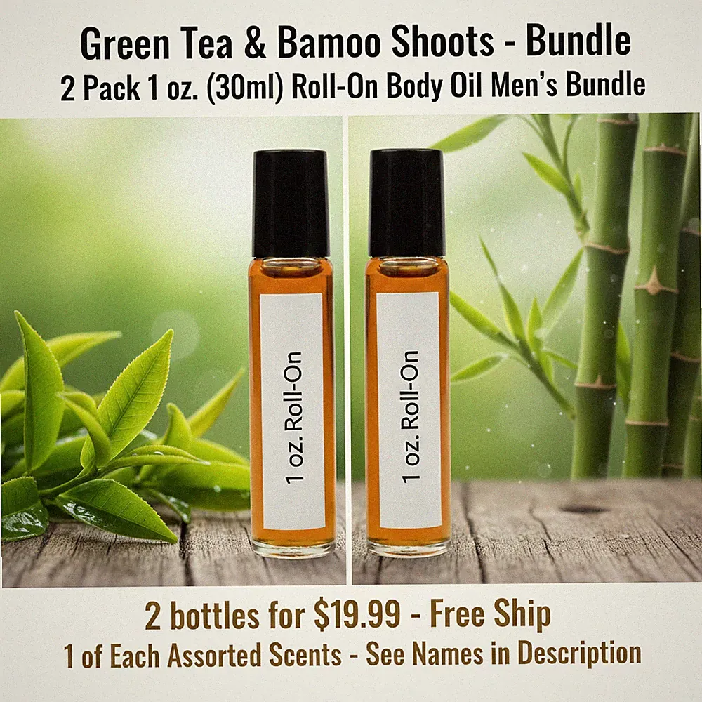 Green Tea & Bamboo Shoots 2 Pack-30ML Men's Roll On Perfume Body Oil Bundle