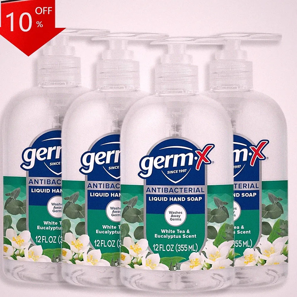 Hand Soap, 12 Oz (Pack 4), White Tea & Eucalyptus Scent, Pump Bottle,NEW
