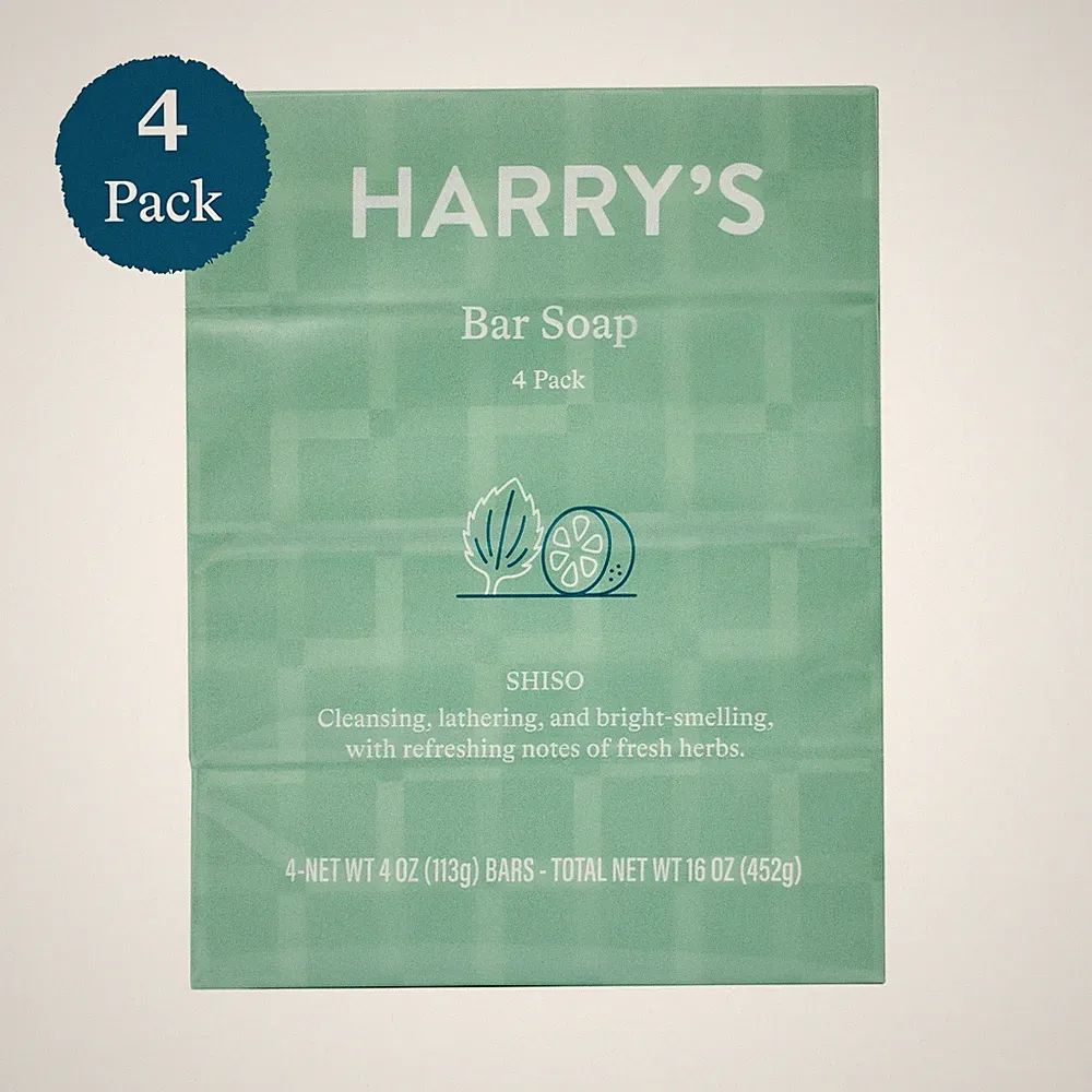 Harry's Bar Soap for Men, Shiso Scent of Bright Herbs 4 oz, 4 Pack