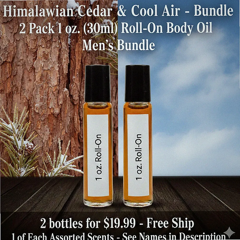 Himalayan Cedar & Cool Air 2 Pack-30ML Men's Roll On Perfume Body Oil Bundle