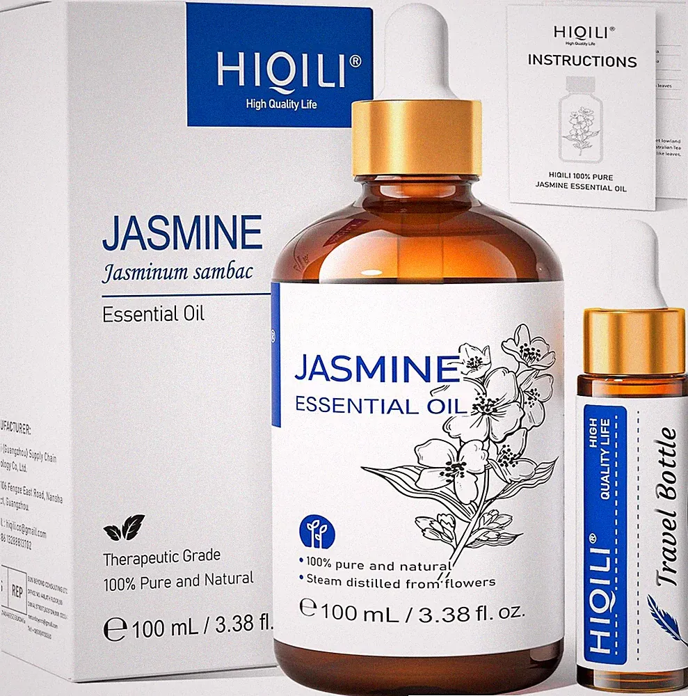 HIQILI Jasmine Essential Oil 3.38oz Pure Natural for Diffuser Perfume Hair