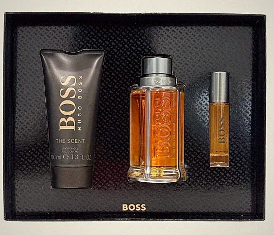 HUGO BOSS The Scent 3 Pc Gift Set for Men: 3.3 oz EDT+0.33 oz EDT +3.3 oz S/Gel