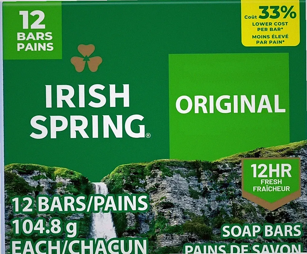 Irish Spring Original Soap Bars 12 Pack 104.8g Each Original Scent 12HR