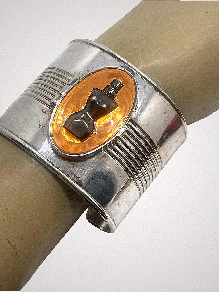 Jean Paul Gaultier French Solid Perfume Silver Wide Cuff Bracelet