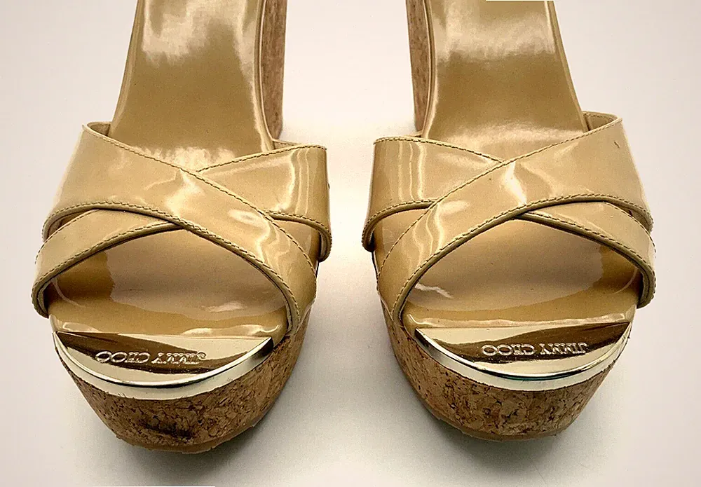 Jimmy Choo Perfume Wedge Platform Heel Cork Shoes Size 37.5 (7) Beige