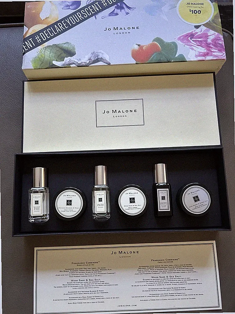 Jo Malone Gift Set Wood Sage Nectarine Blossom Dark Amber Cologne & Body Creme