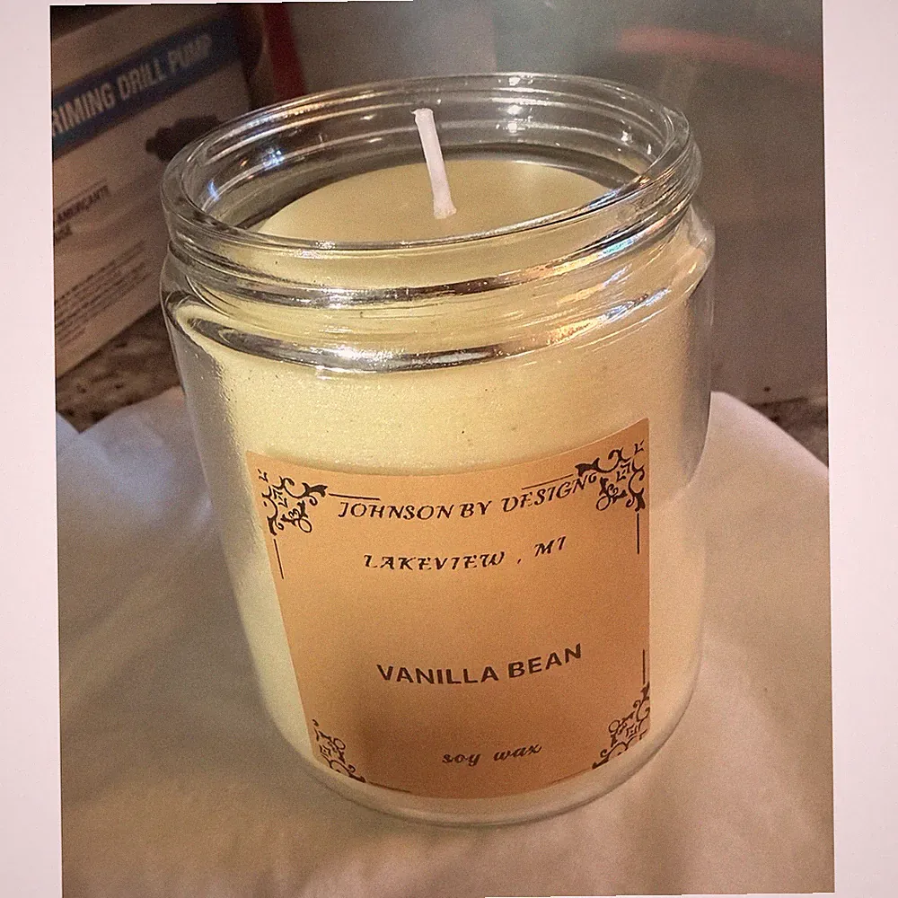 Johnson By Design Vanilla Bean Scented Beige Soy Wax Jar Candle Single Wick
