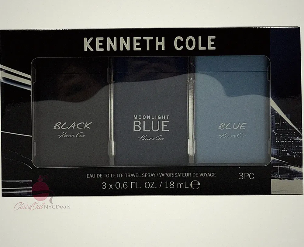 Kenneth Cole Cologne Travel Spray 0.6 oz 3 pc Set -Black+Moonlight Blue+Blue