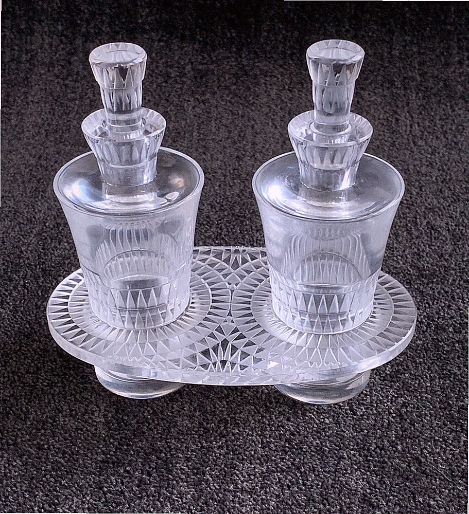 Lalique Bourgueil oil and vinegar bottles or perfume ~ Art Deco