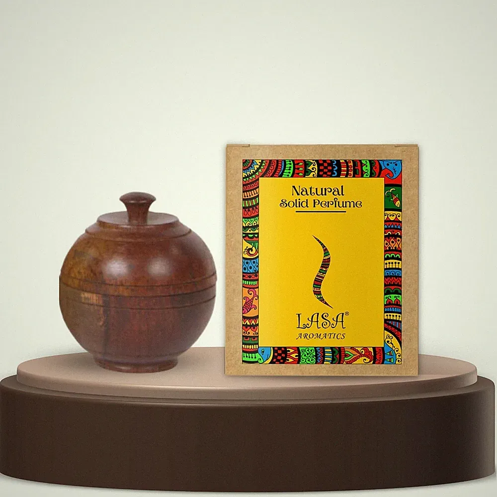 Lasa Aromatics Solid Perfume Fragrances 6 Gm Body Musk In Wooden Jar- Amber Wood