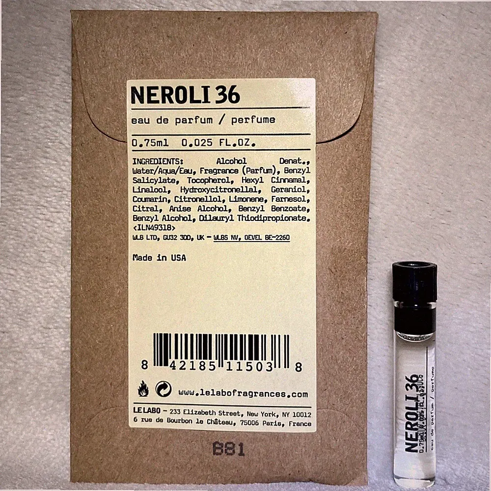 Le Labo Neroli 36 Eau de Parfum EDP Sample Vial .025, .75ml New in Pouch