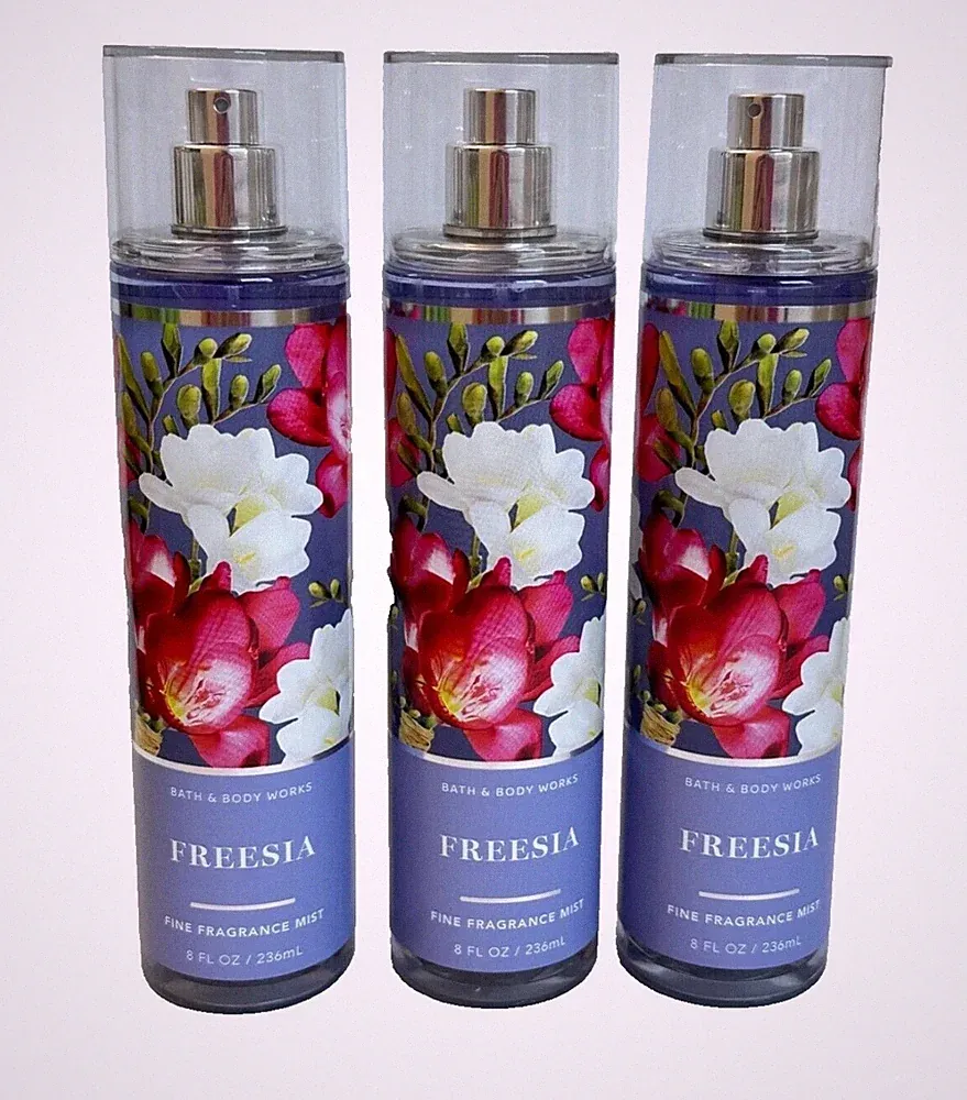 LOT 3X BATH & BODY WORKS FREESIA WHITE MUSK FINE FRAGRANCE MIST BODY SPRAY 8 OZ