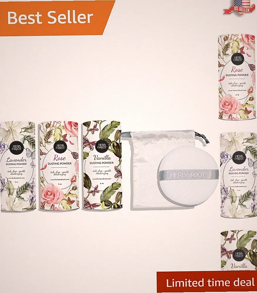 Luxury Talc-Free Body Powder Gift Set - Organic Arrowroot, Sensitive Skin Safe