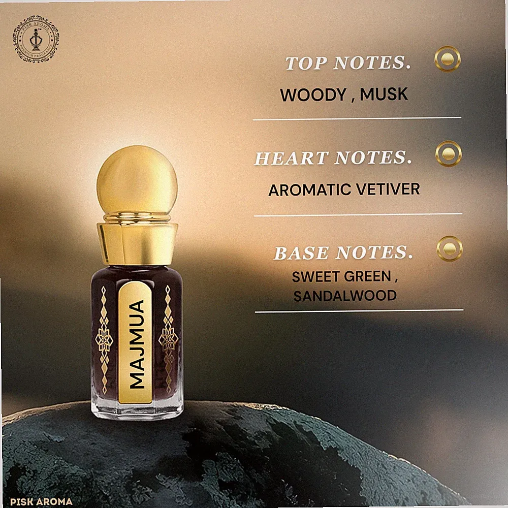 Majmua Attar Perfume Oil – Long Lasting Alcohol-Free Fresh Herbal & Woody Scent