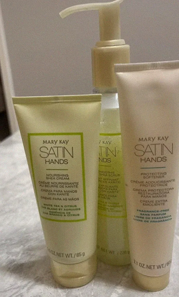 Mary Kay Satin Hands White Tea & Citrus Set Shea Butter Cream Scrub 3pc 7.75oz