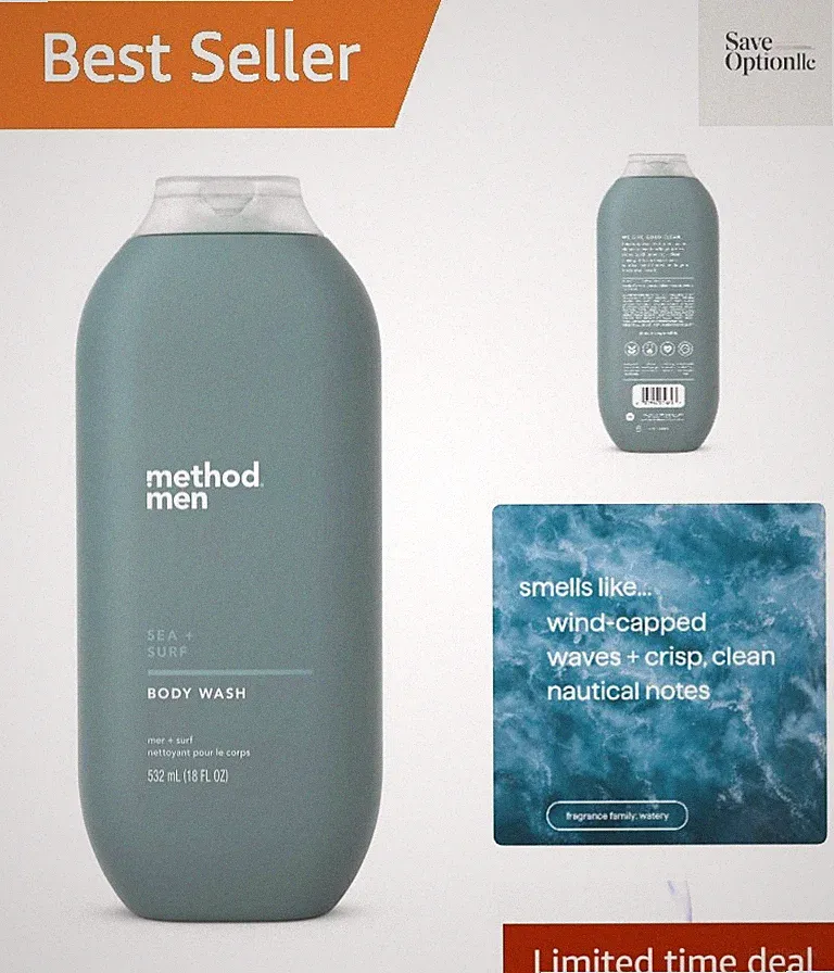 Men Body Wash, Sea and Surf Scent, Paraben and Phthalate Free, Quick-Latherin...