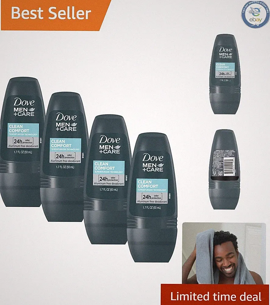 Men+Care Clean Comfort Roll-On Deodorant, Aluminum-Free 4-Pack, 1.7 Fl Oz Each