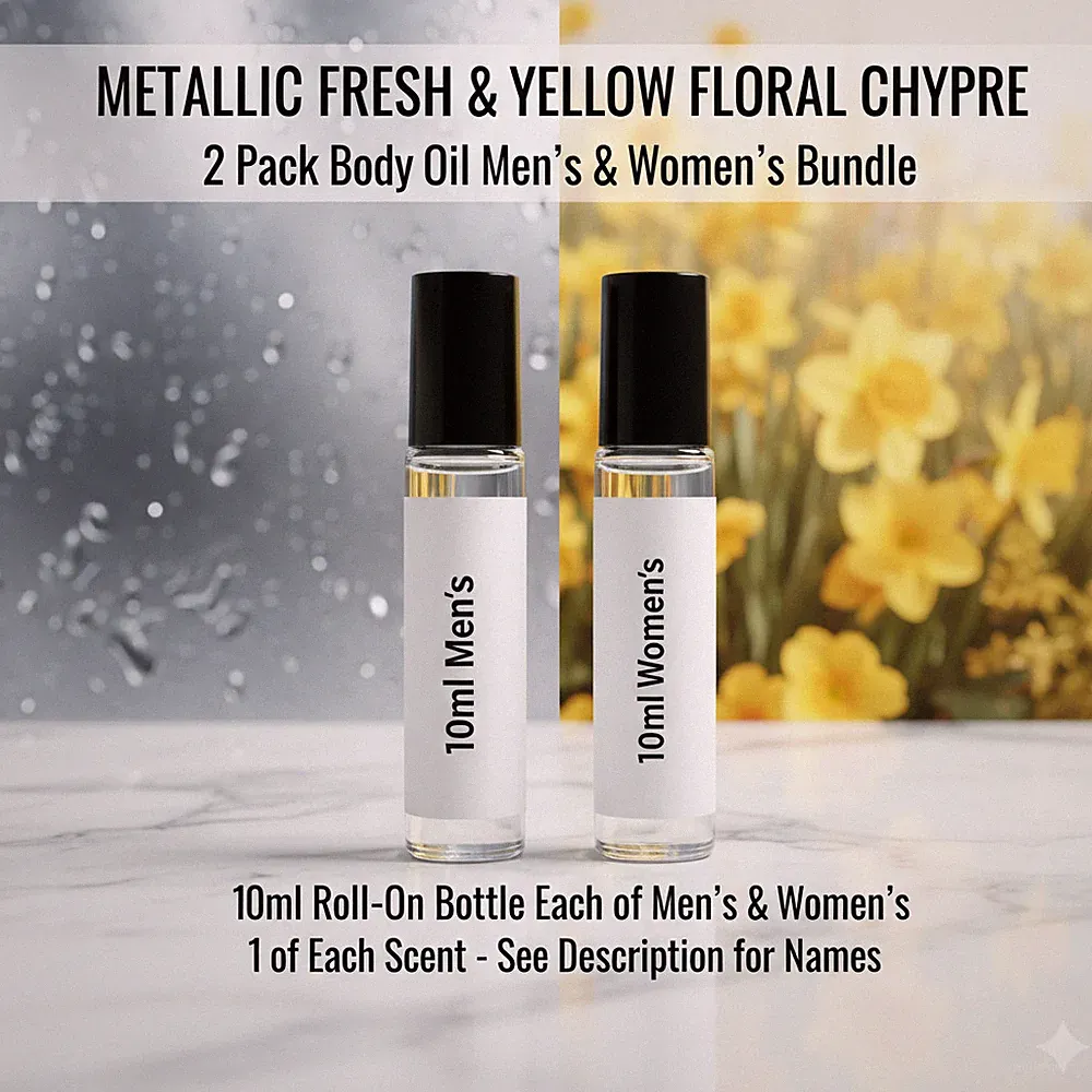 Metallic Fresh & Yellow Floral Chypre 2 Pack 10ML RollOn Perfume Body Oil Bundle