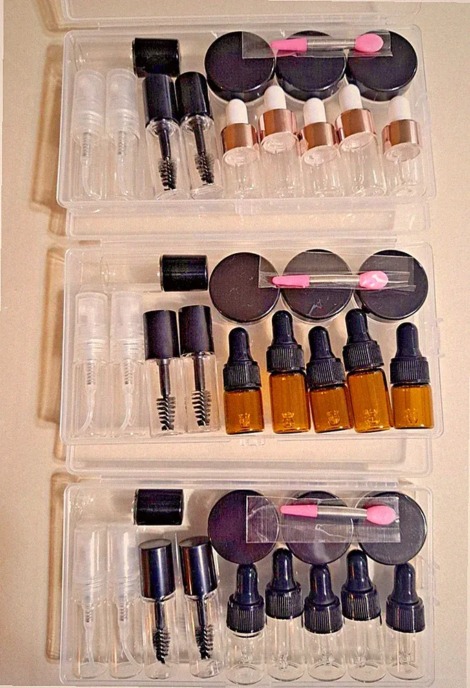 mini empty travel kit makeup containers compact, essential oil, serums, perfumes