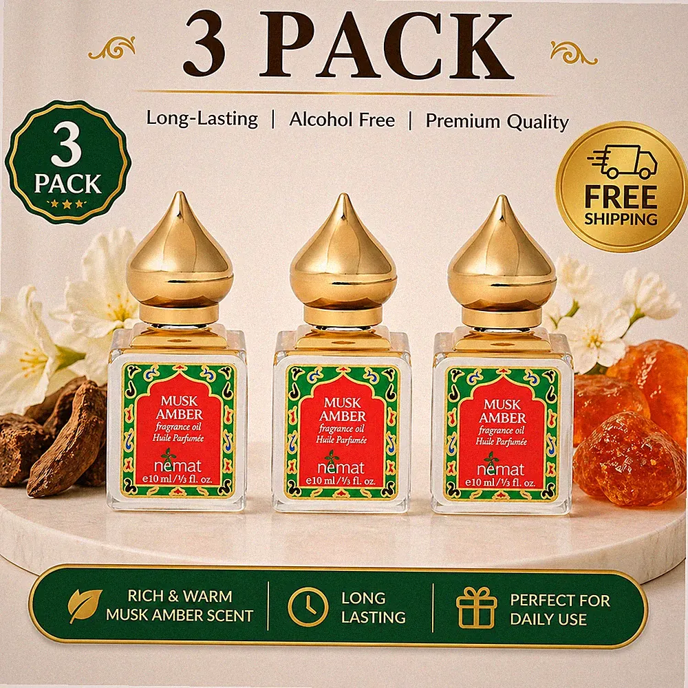 NEMAT MUSK AMBER FRAGRANCE OIL 10ml./1/3 FL.OZ. ALCOHOL FREE LOT OF 3 NEW