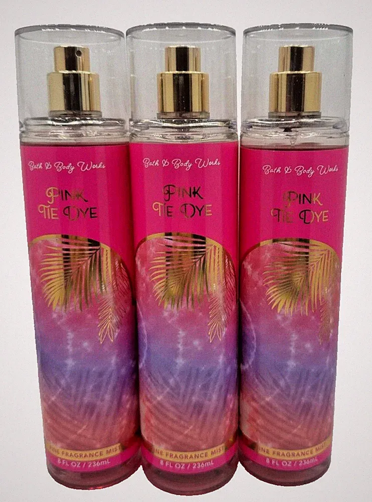 NEW Bath & Body Works Lot of 3 Bottles Pink Tie Dye Fine Fragrance Mist Spray 8