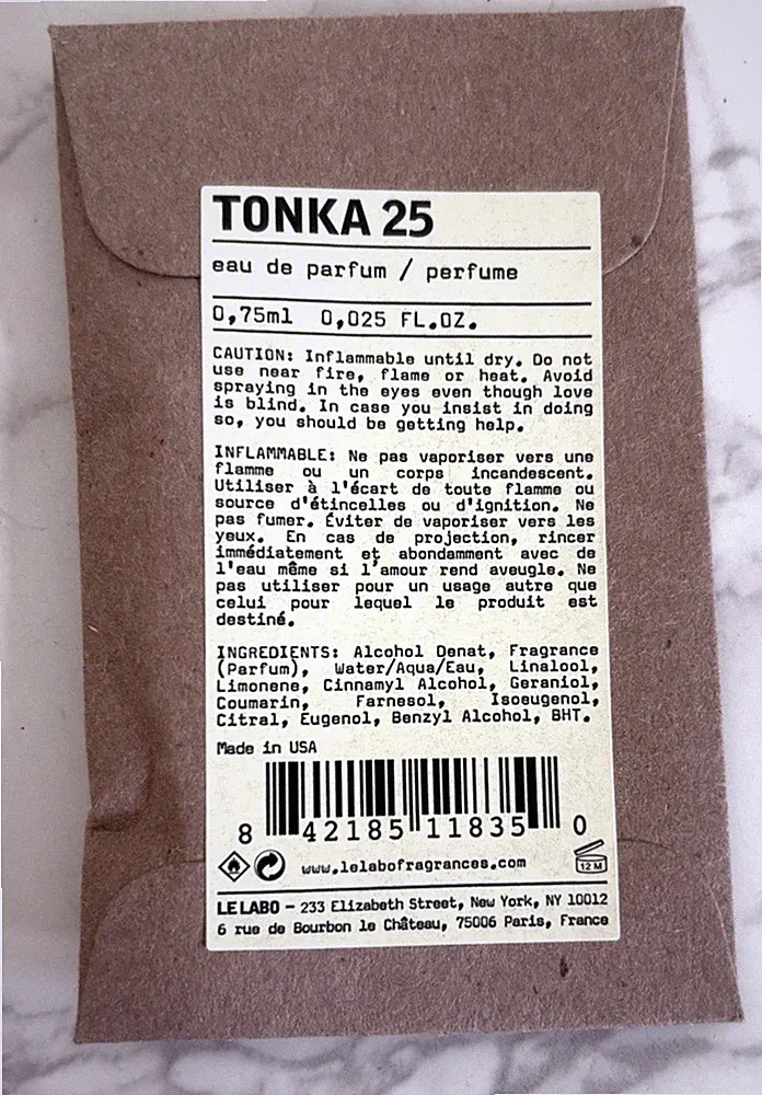 NEW Le Labo Tonka 25 Eau de Parfum EDP Sample Vial .025oz/0.75mL