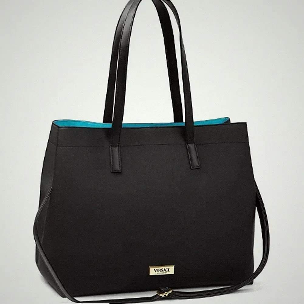 New Versace Perfume Fragrance Women Large Tote Shoulder Zipper Bag Black Purse