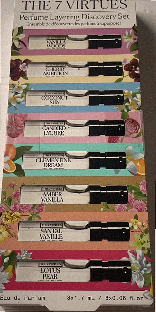 NIB The 7 Virtues Perfume Layering Discovery Sampler Gift Travel Set 8 x 0.06 oz