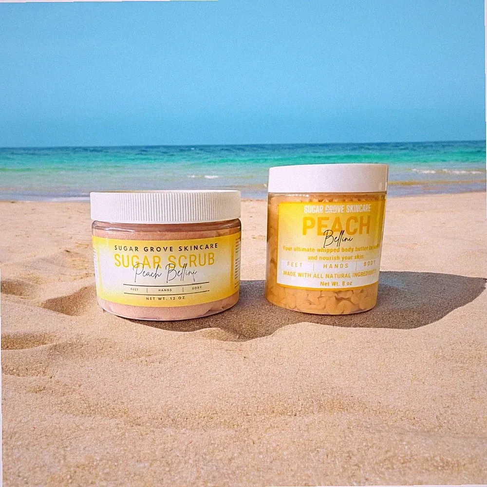 Peach And Sparkling Champagne Foaming Sugar Scrub And Body Butter Gift Set
