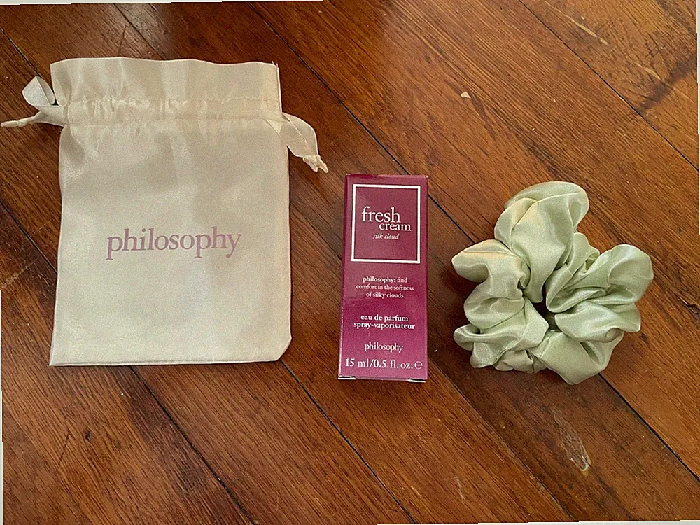 Philosophy Fresh Cream Silk Cloud Eau de Parfum 0.5 oz perfume bag Hair Scrunchi