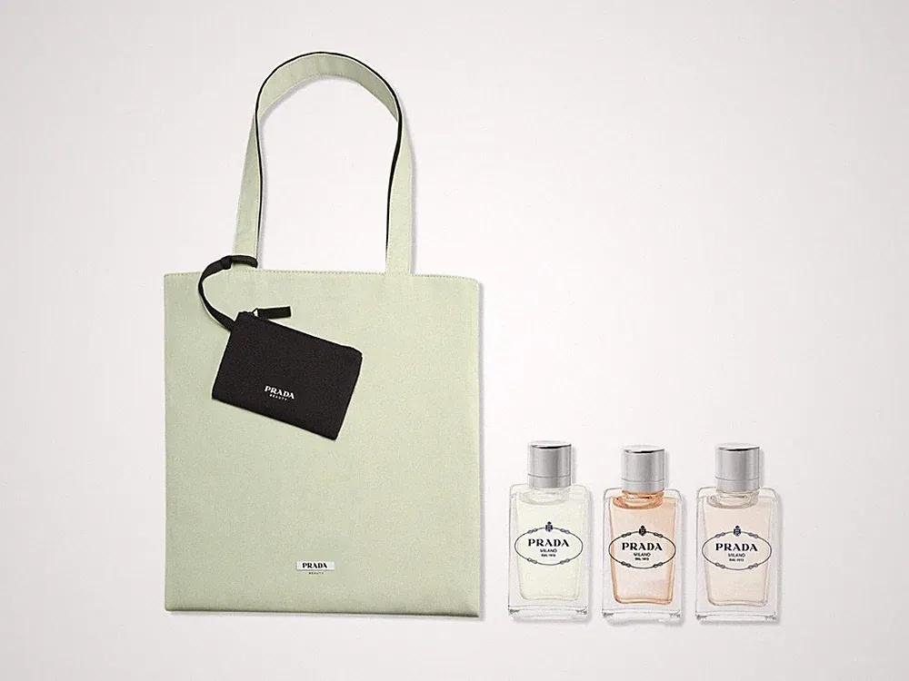 PRADA Perfume Mini Gift Set | De Santal Chai | d’Iris | de Vanilla | Tote