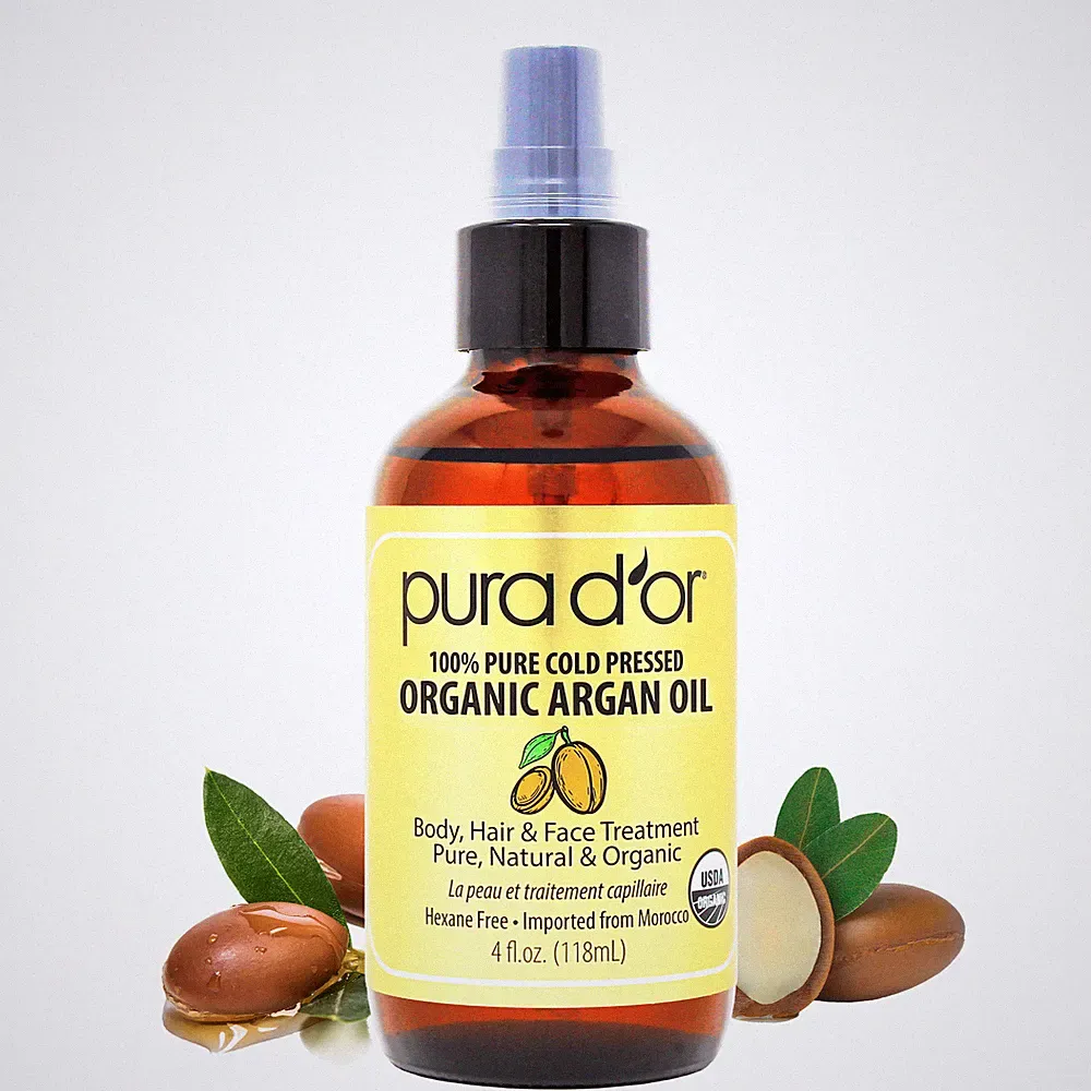 PURA D'OR Dor Moroccan Argan Oil 100% Pure Organic 4 fl oz, for Face Skin & Hair