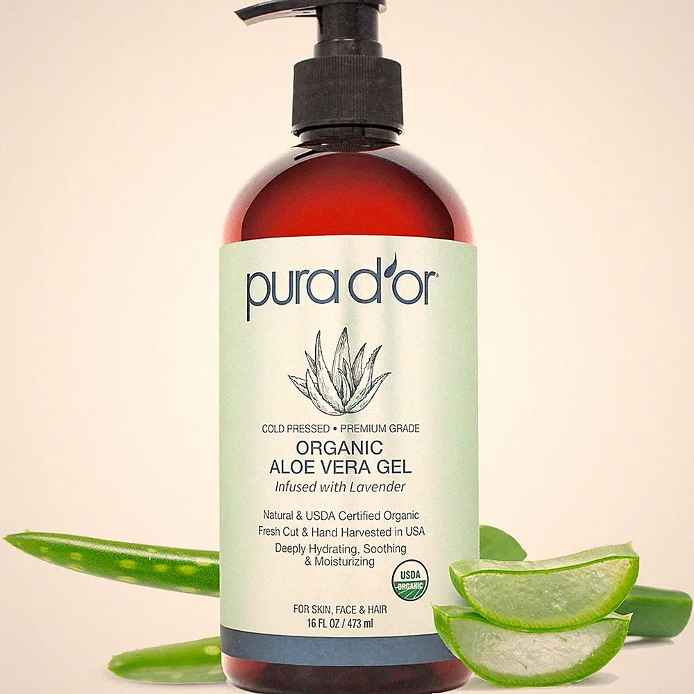 PURA D'OR Dor Organic Aloe Vera Gel 16oz Original Lavender for Face, Skin & Hair
