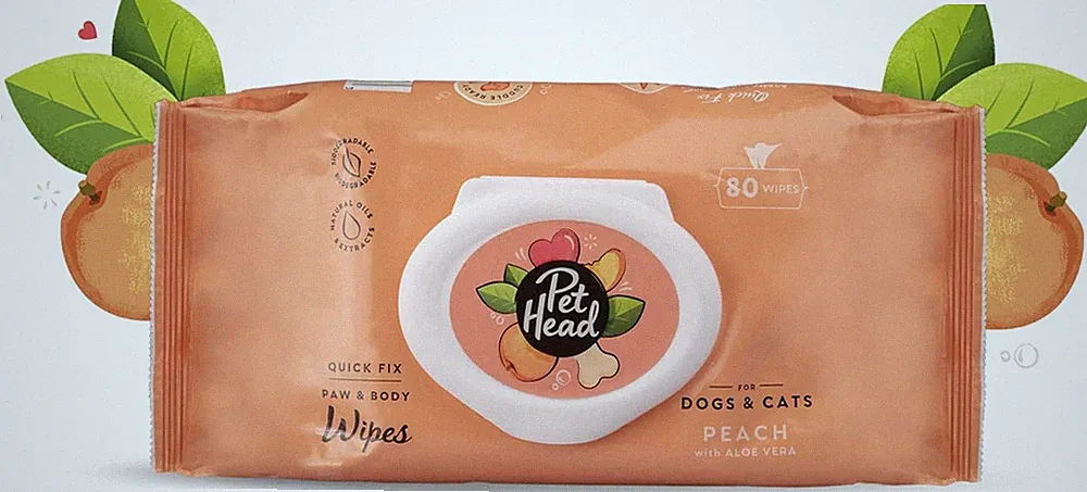 Quick Fix Paw and Body Wipes for Cats and Dogs | Peach Scent with Aloe Vera | Bi
