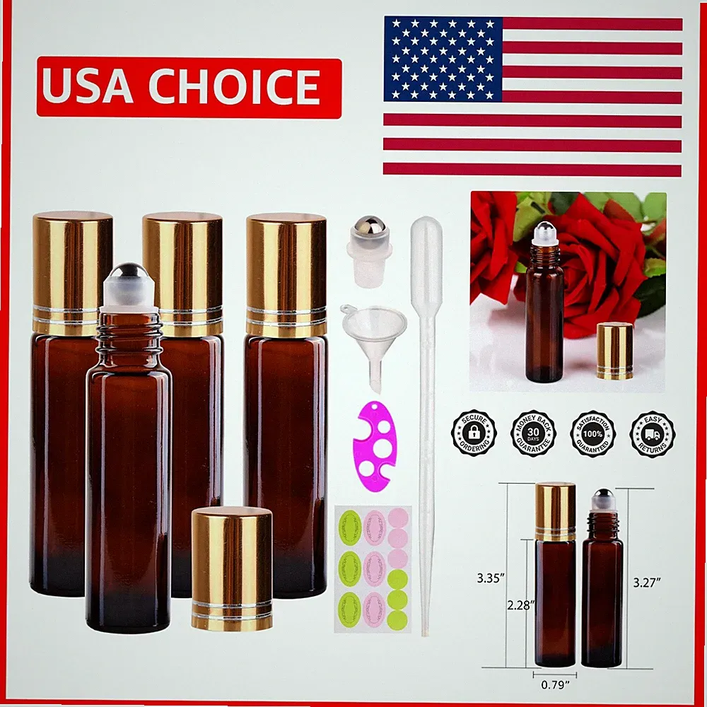Reusable 10ml Amber Glass Roller Bottles - Perfect for Essential Oils & Perfumes