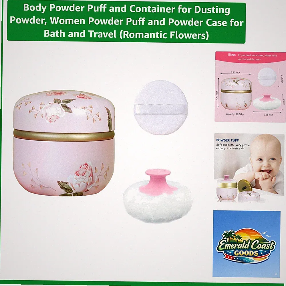 Romantic Floral Powder Puff & Travel Container for Luxurious Bathing Experience