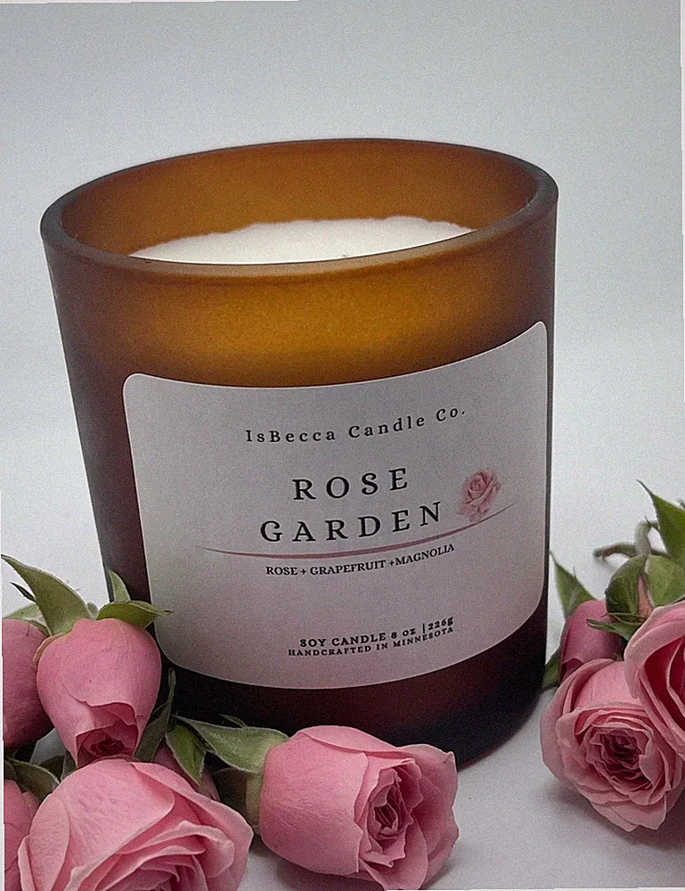 Rose Garden Soy Candle 8oz - Rose Grapefruit Magnolia, Handcrafted Soy Candle