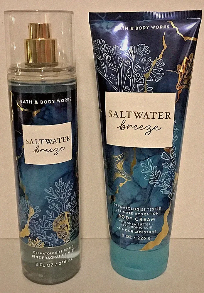 SALTWATER BREEZE fragrance mist + cream 2 PC gift wrap Bath Body Works Aquatic