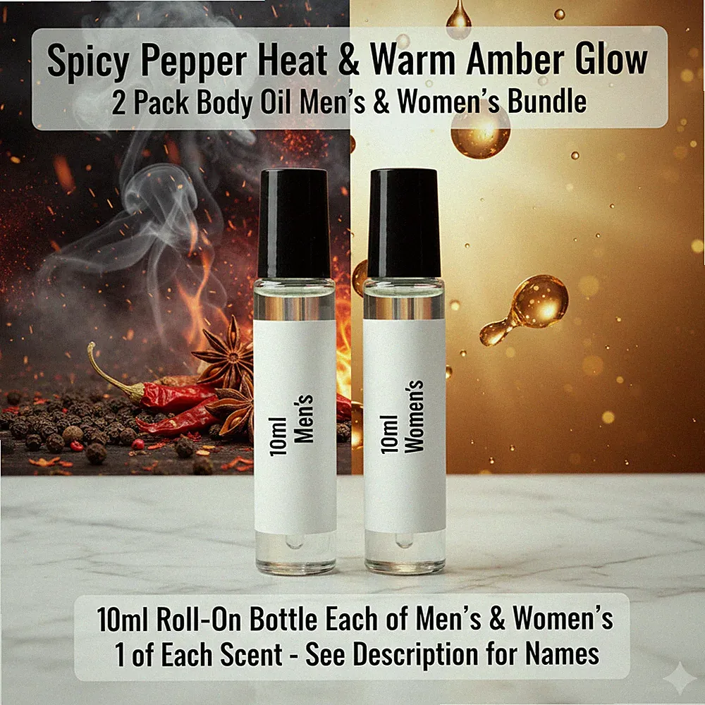 Spicy Pepper Heat & Warm Amber Glow 2 Pack 10ML RollOn Perfume Body Oil Bundle