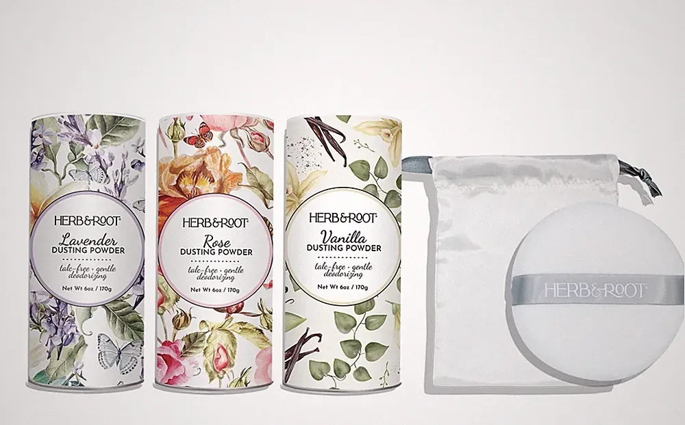 Talc-Free Body Powder Gift Set - 3 Scents: Lavender, Rose, Vanilla, Large Puff