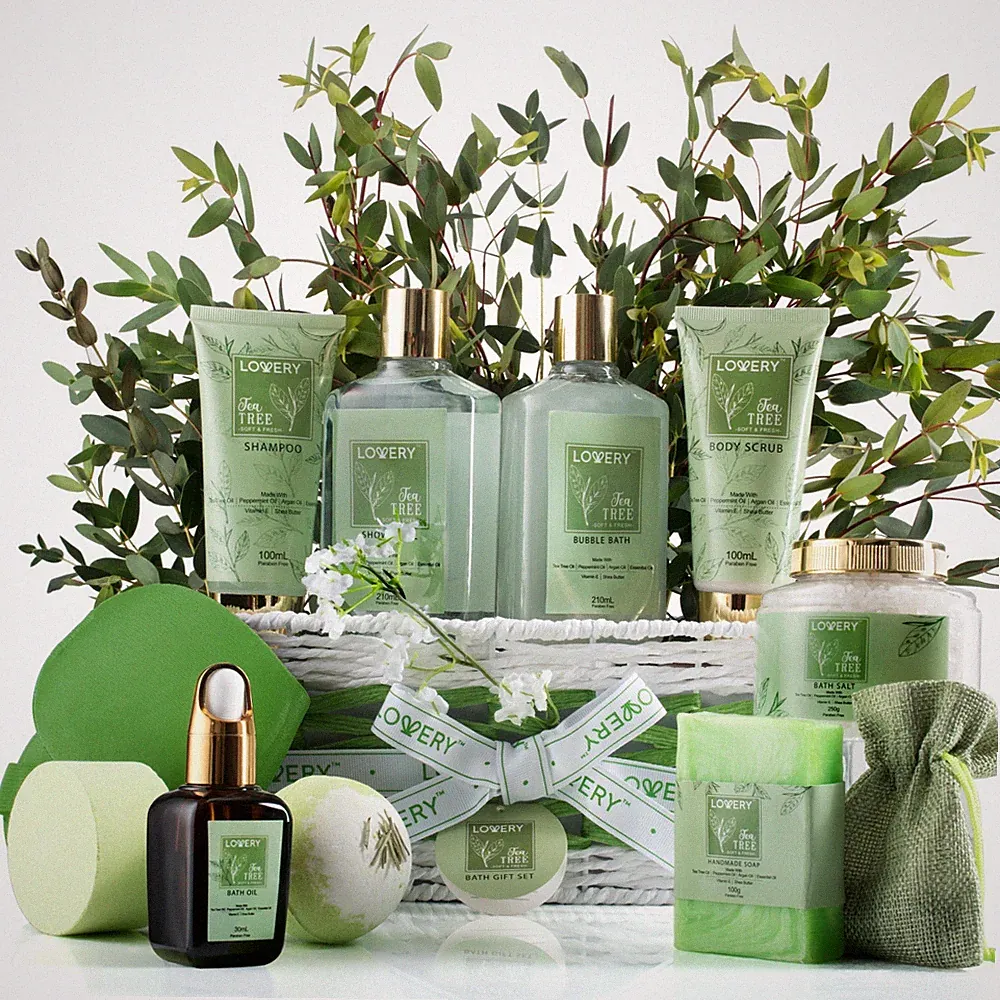 Tea Tree Bath Set - Luxury Aromatherapy - Calming Mint Fragrance - 15 pc Basket
