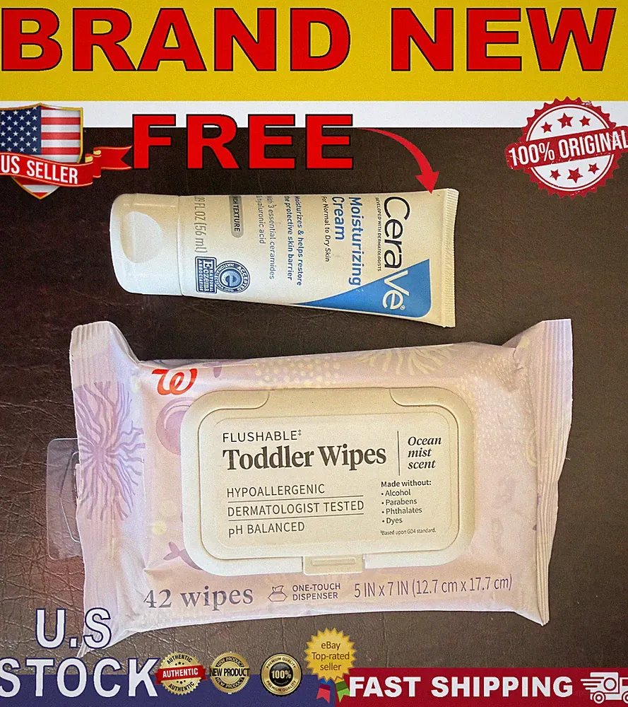 Toddler Wipes Flushable Hypoallergenic pH Balanced, Ocean Mist Scent + FREE GIFT