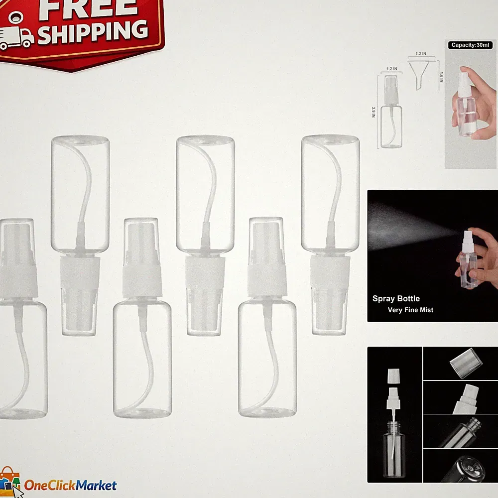 Travel-Ready 30ml Fine Mist Spray Bottles - 6 Pack with Funnels & Labels