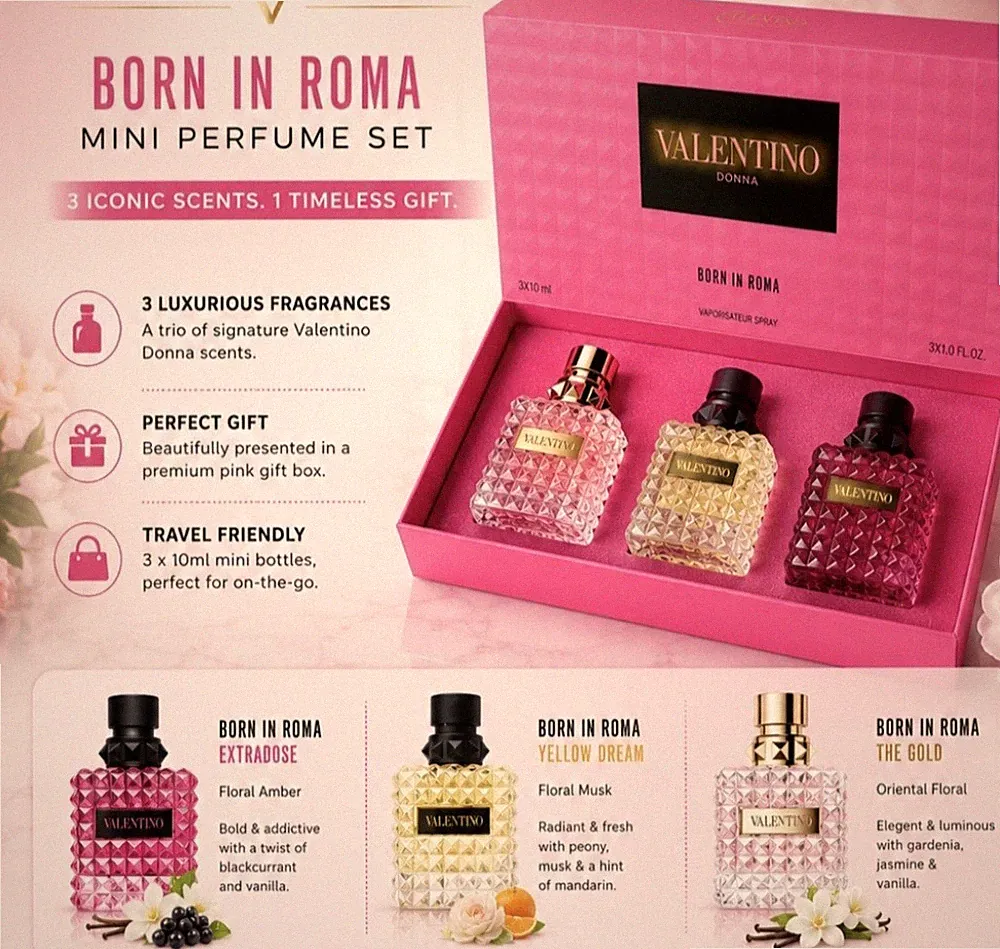Valentino Born In Roma Donna 3-Piece Perfume Gift Set 3x1.0 fl oz / 30 mL