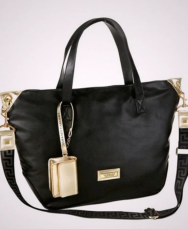 Versace Womens Black/Gold Handbag Purse Versace Perfume Tote