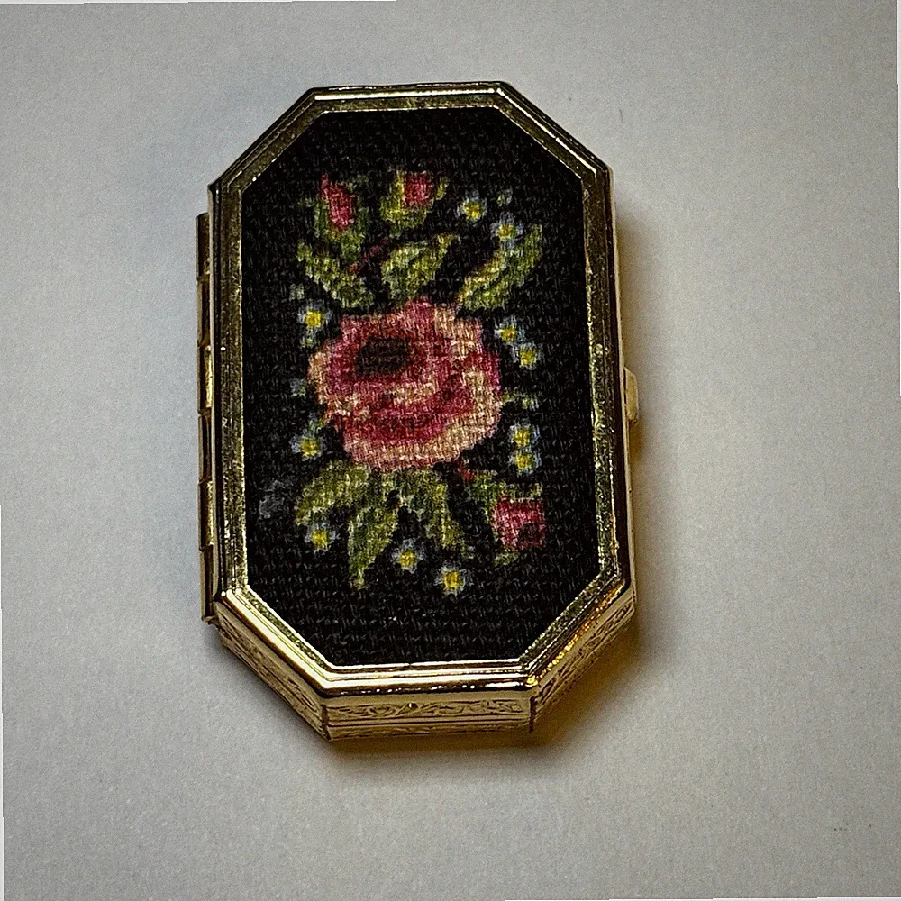 Vintage Avon Unforgettable Solid Perfume Compact Floral Gold-tone